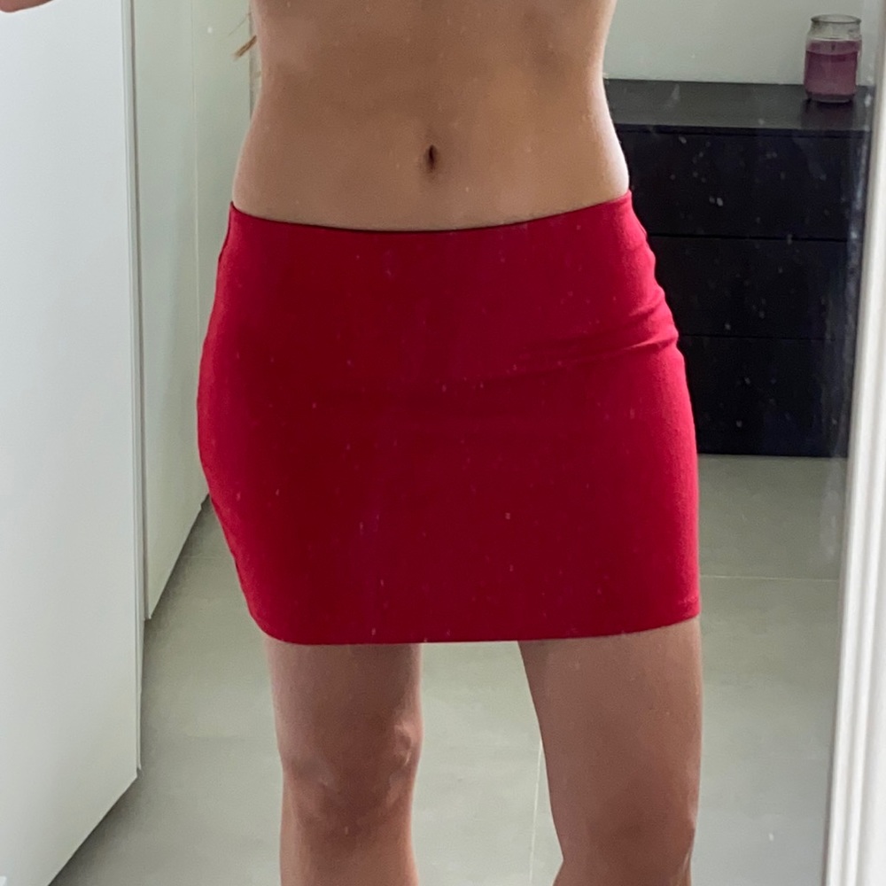 Bershka women small mini red skirt bodycon tight fitted elastic tube stretch